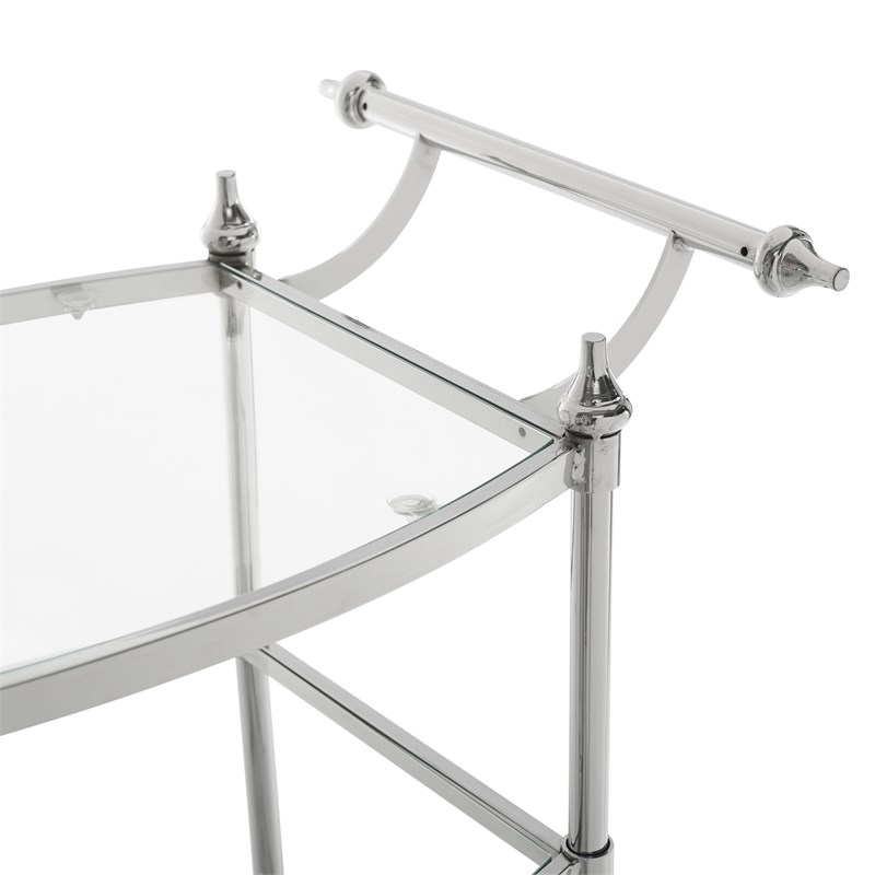 Linon Killian Metal and Glass Bar Storage Cart in Chrome