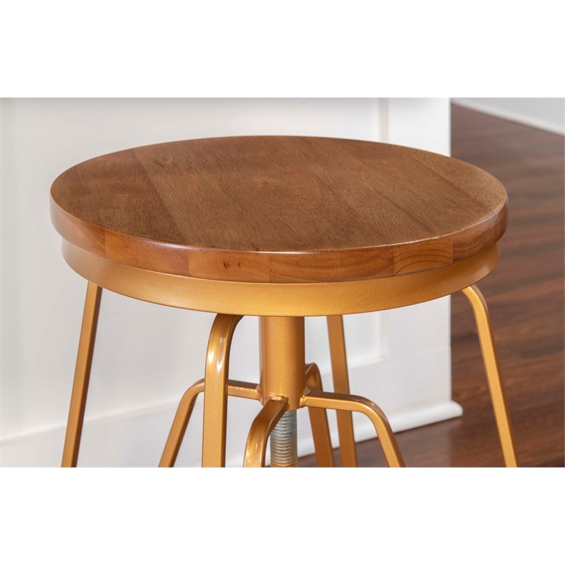 Linon Lexi Metal and Wood Adjustable Stool in Gold