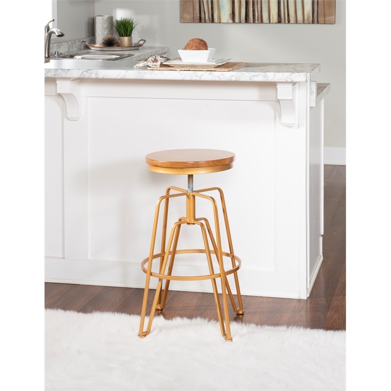 Linon Lexi Metal and Wood Adjustable Stool in Gold