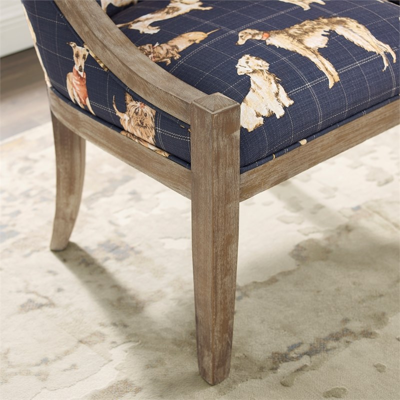 linon rona wood dog patterned accent chair in navy blue cymx1853