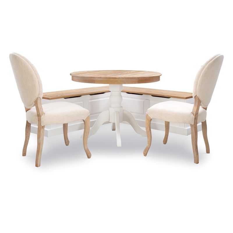 Linon Troyin Backless Wood Two Tone Breakfast Nook in Natural and White