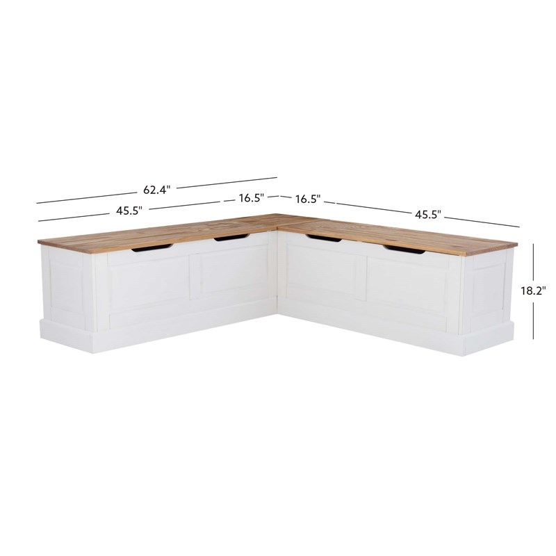 Linon Troyin Backless Wood Two Tone Breakfast Nook in Natural and White