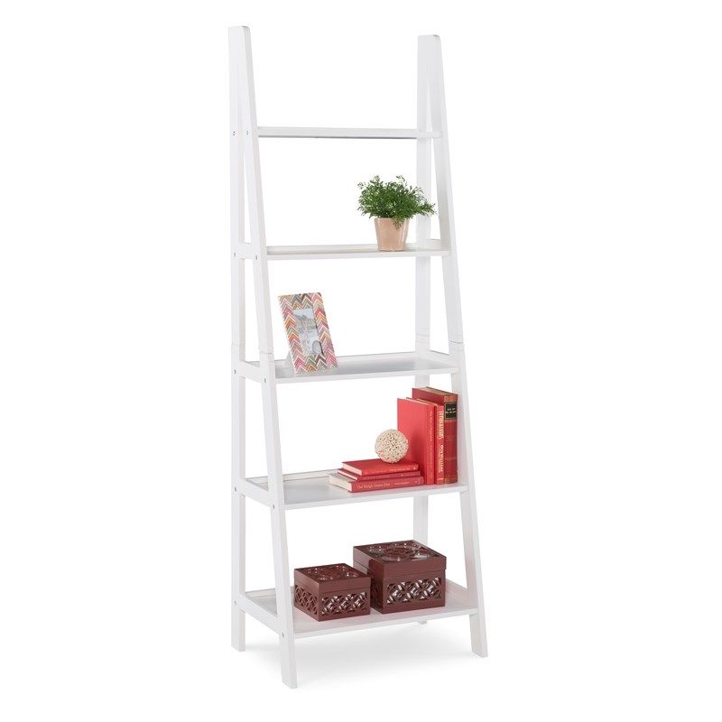 Linon Archdale Wood Ladder Bookshelf in White