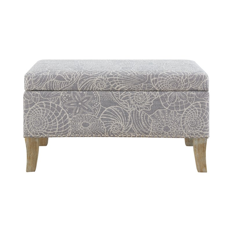 linon stephanie wood upholstered storage ottoman in stone ...