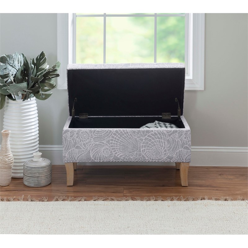 Linon Stephanie Wood Upholstered Storage Ottoman in Stone Gray