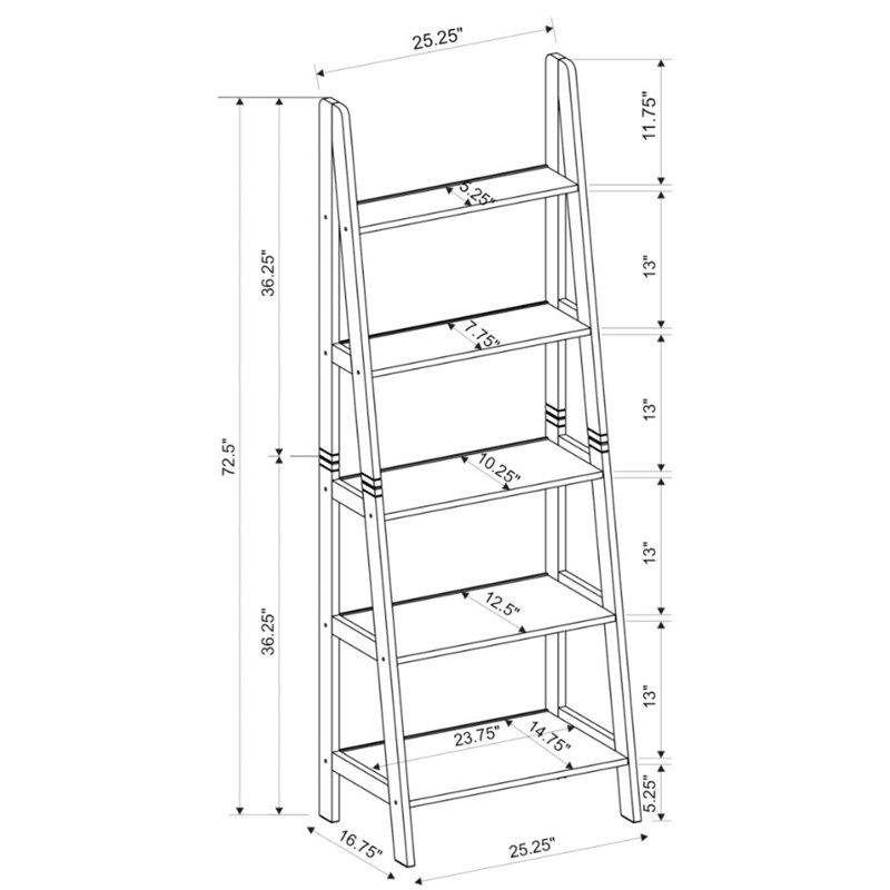 Linon Archdale Wood Ladder Bookshelf in Espresso