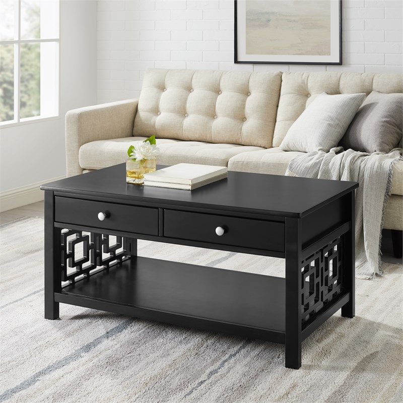 linon luster twodrawer wood coffee table in black cymx1909