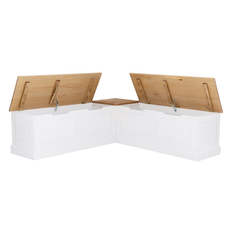 Linon Troyin Backless Wood Corner Nook Set in Natural and White