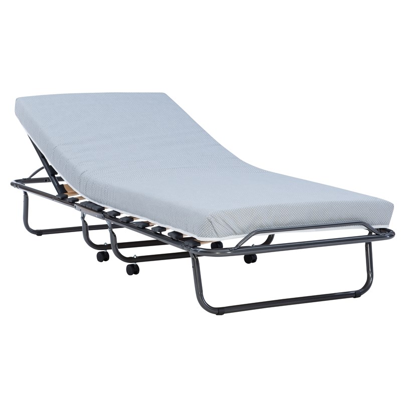 linon luxor adjustable head folding rollaway bed with memory foam in gray cymx1967