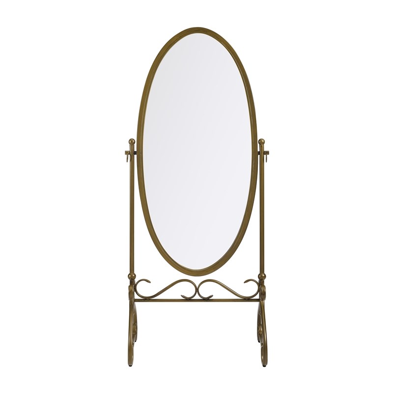Linon Clarisse Large Oval Metal Cheval Mirror in Antique Gold