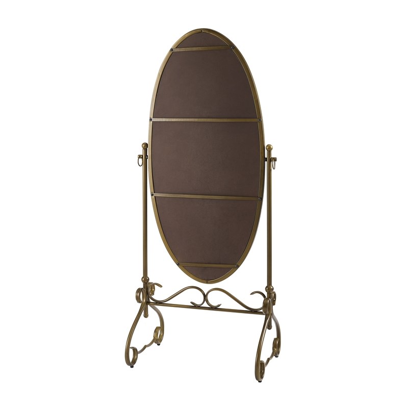Linon Clarisse Large Oval Metal Cheval Mirror in Antique Gold