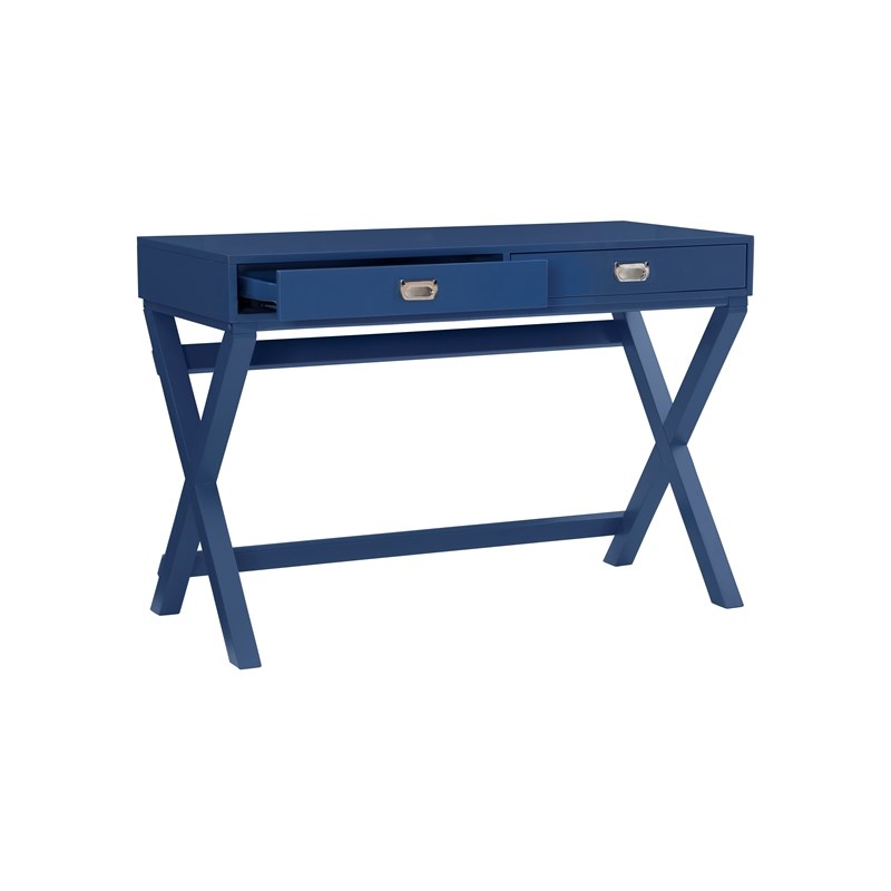 Linon Peggy Two Drawer Wood Writing Desk in Navy Blue | Homesquare