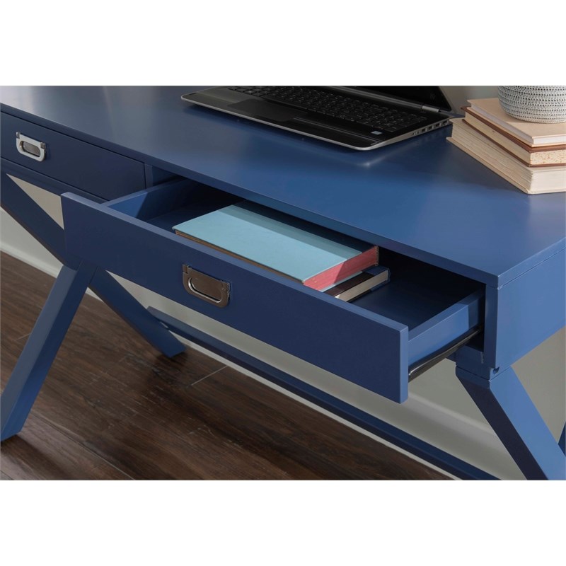 Linon Peggy Two Drawer Wood Writing Desk in Navy Blue Homesquare