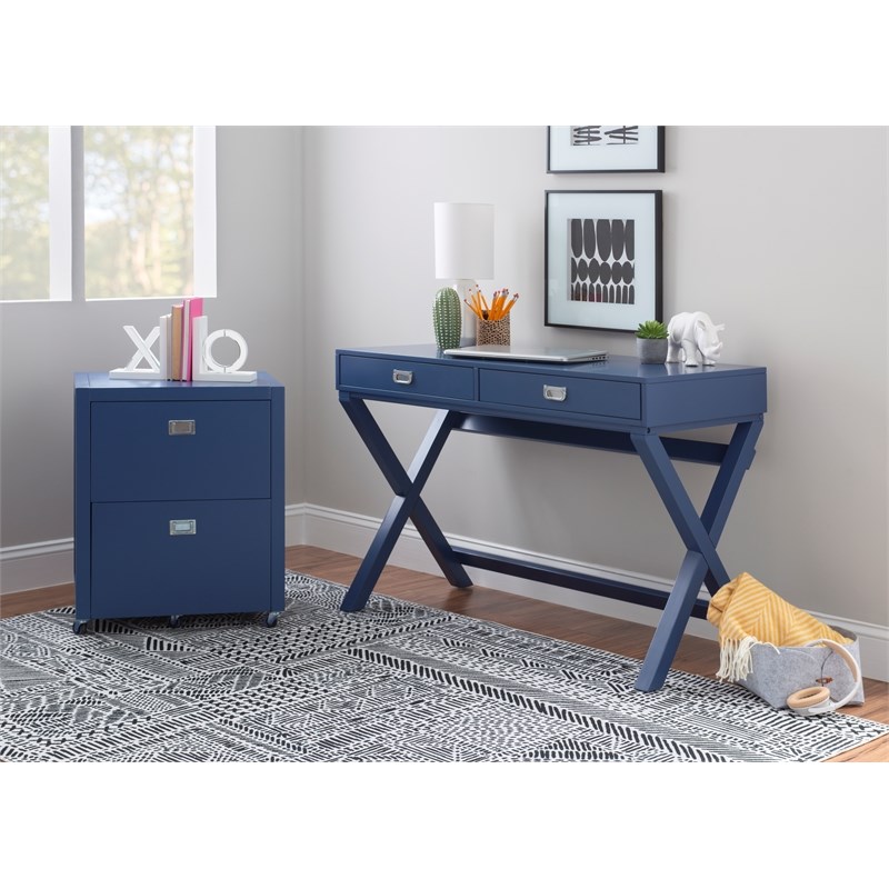 Linon Peggy Two Drawer Wood Writing Desk in Navy Blue Homesquare