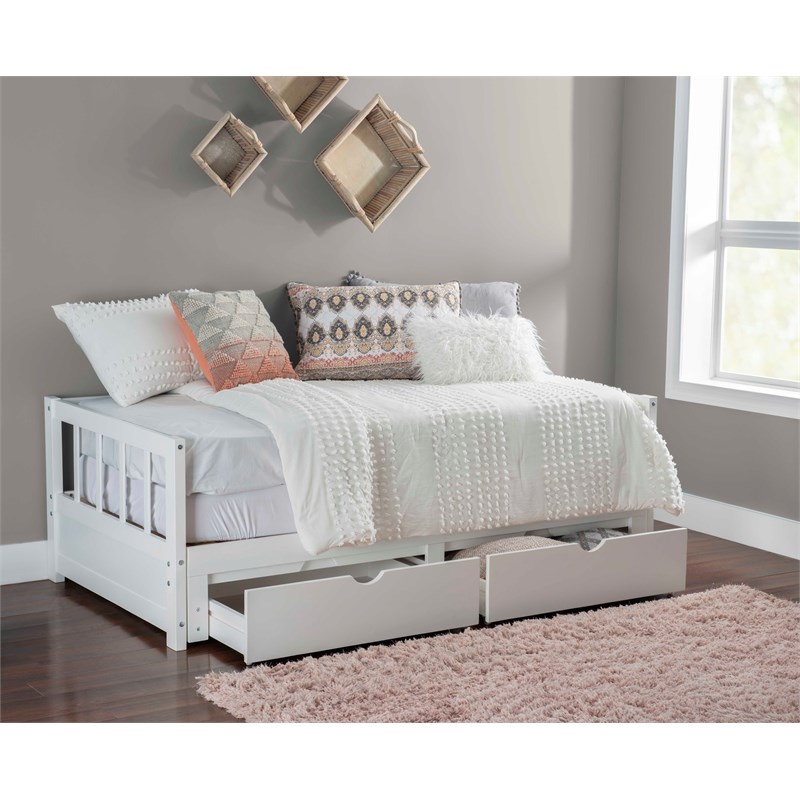 Linon Macey Wood Storage Trundle Daybed in White