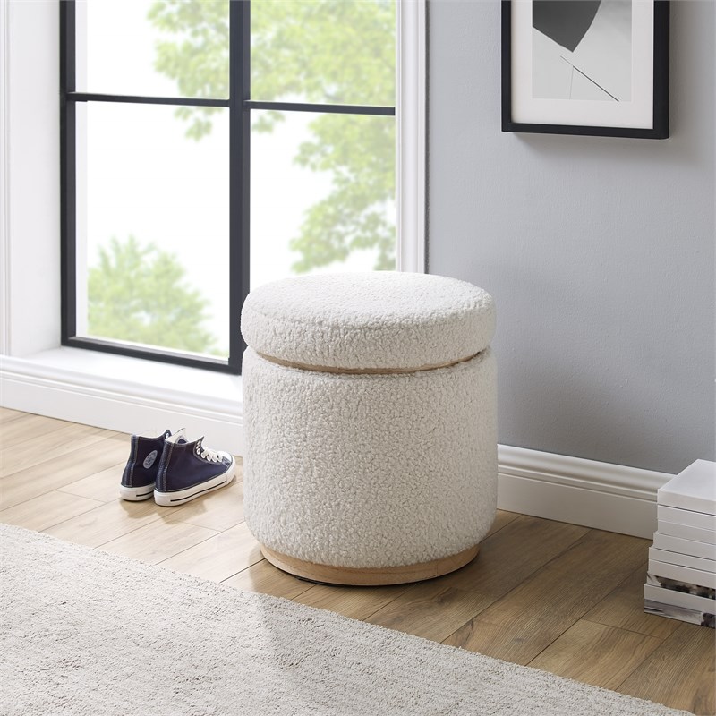 Linon Hawn Wood Upholstered Storage Ottoman in Natural