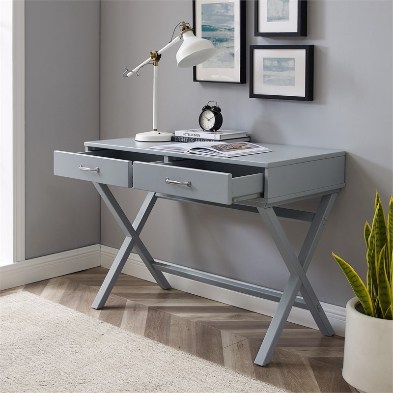 Linon Jenna Two Drawer Wood Desk in Gray