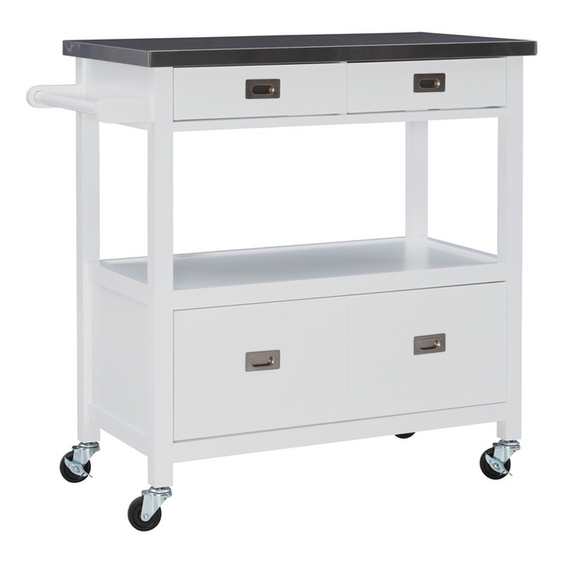 Linon Sydney Wood and Stainless Steel Kitchen Cart in White