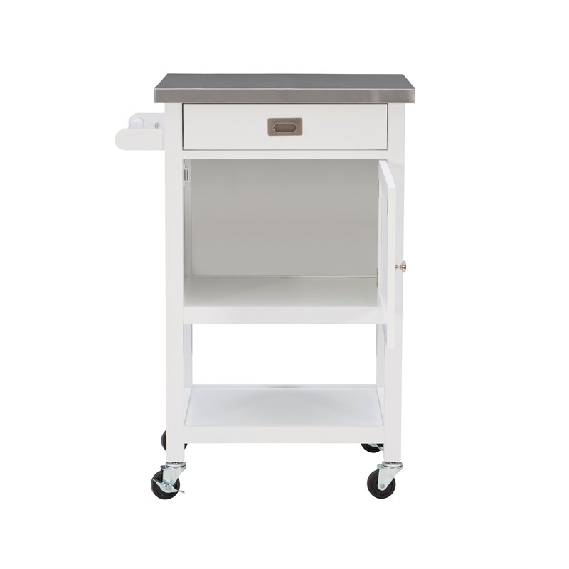 Linon Sydney Wood and Stainless Steel Apartment Kitchen Cart in White