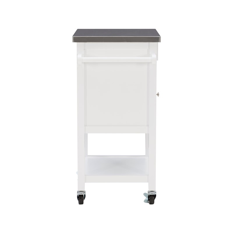 Linon Sydney Wood and Stainless Steel Apartment Kitchen Cart in White