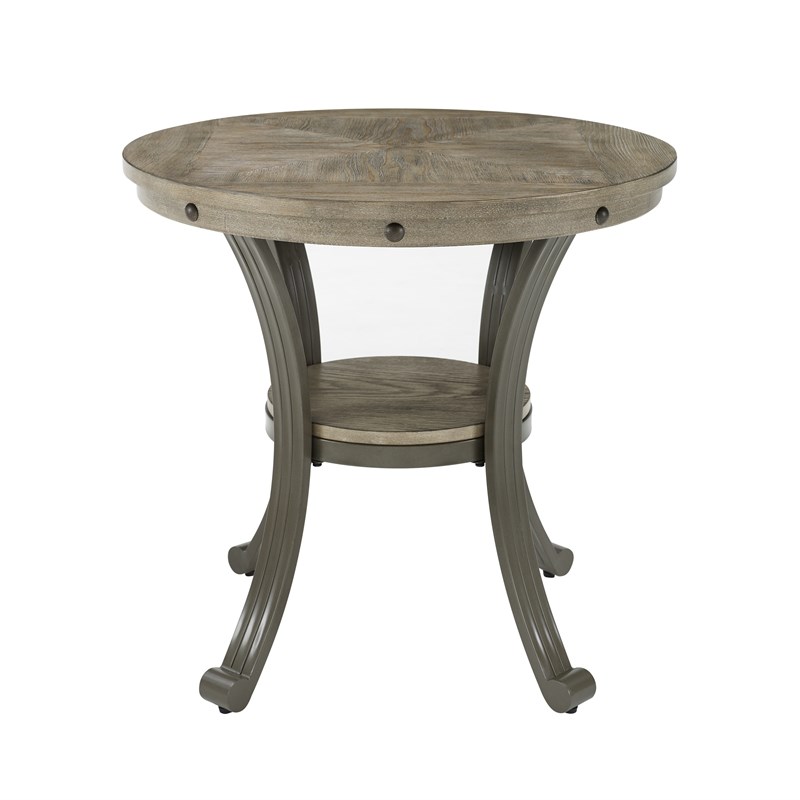 Linon Franklin Metal and Wood Round Side Accent Table in Pewter