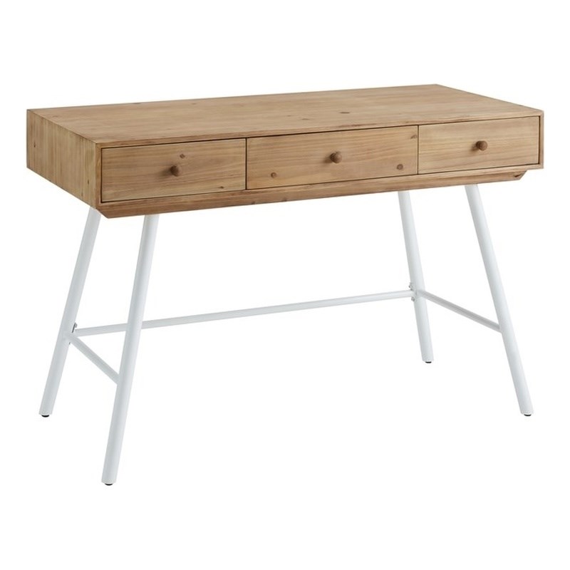 Linon Carter Wood and Metal Three Drawer Desk in White