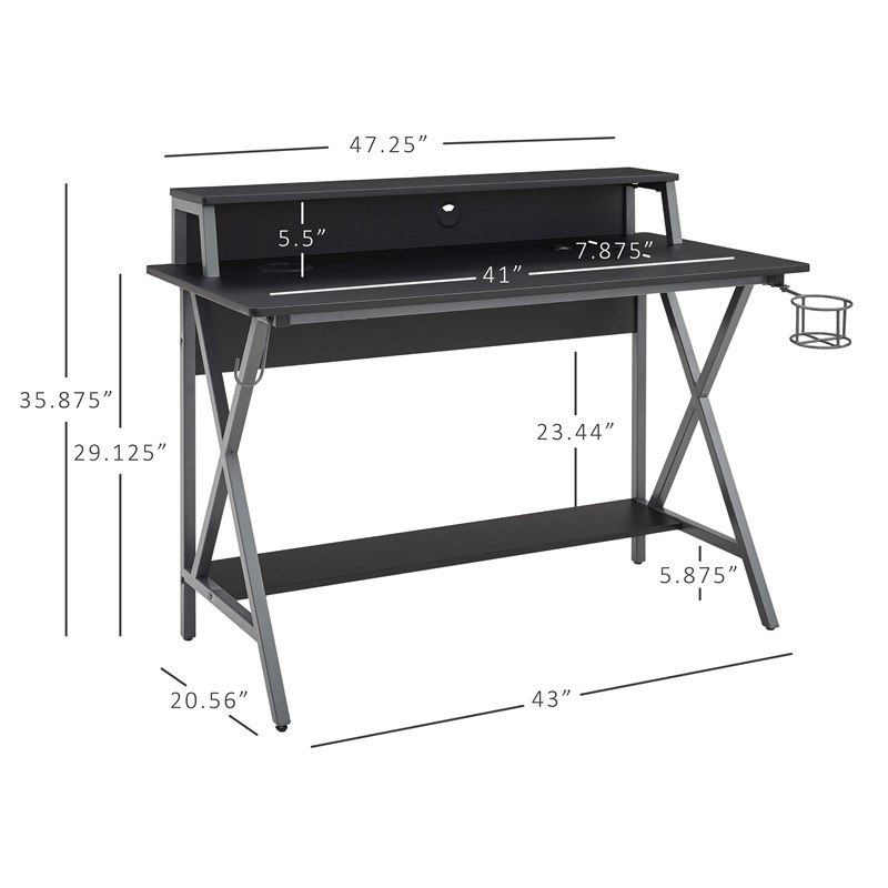 Linon Grayson LED Metal and Wood Gaming Desk in Black and Gray
