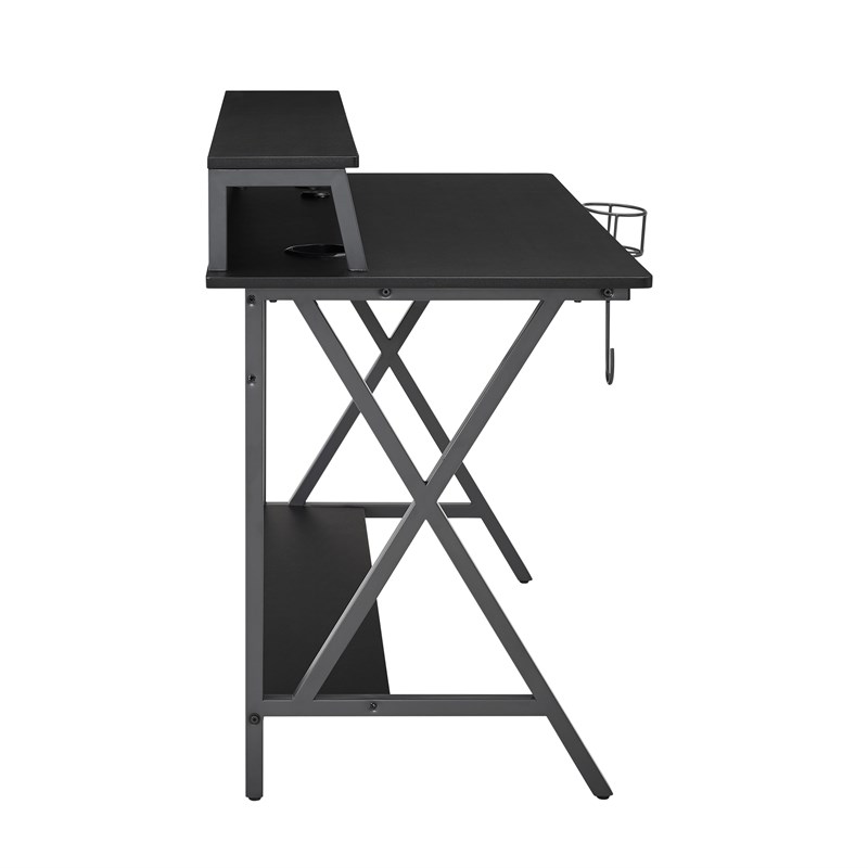 Linon Grayson LED Metal and Wood Gaming Desk in Black and Gray