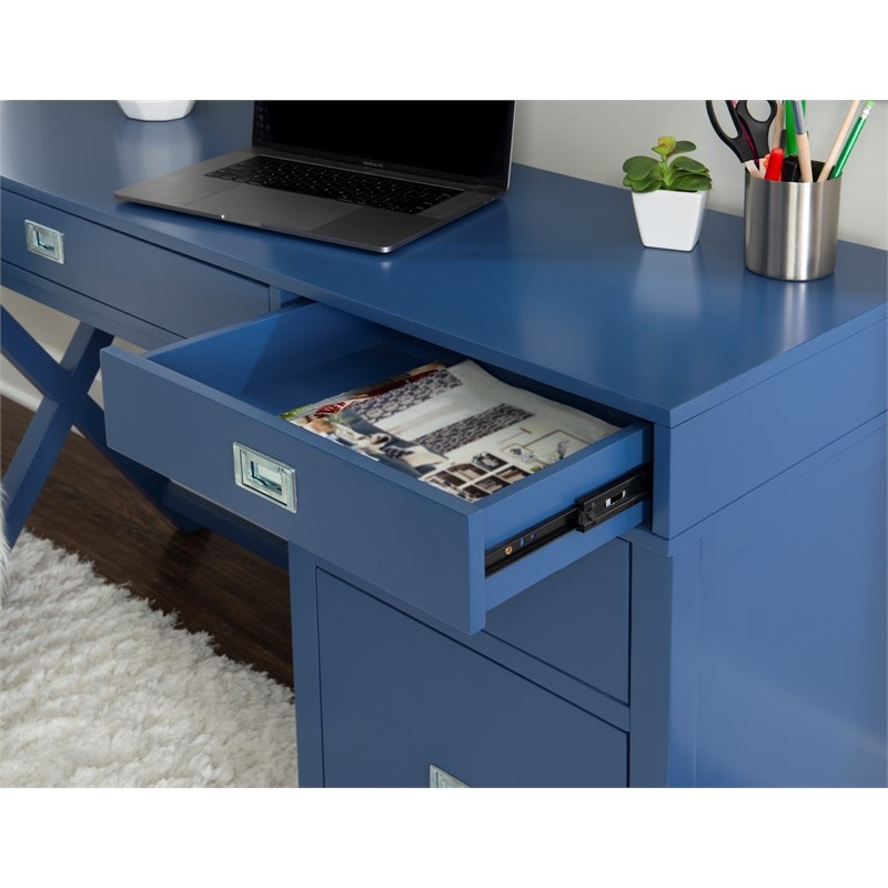 Linon Peggy Side Storage Wood Desk in Navy Blue