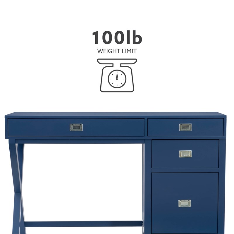 Linon Peggy Side Storage Wood Desk in Navy Blue