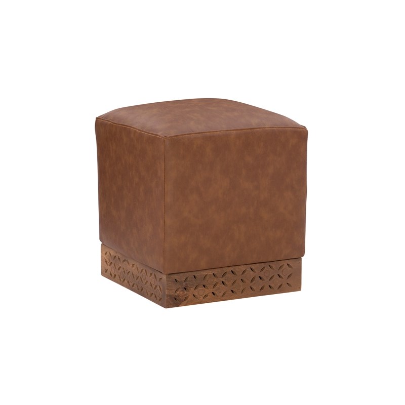 Linon Lark Wood Upholstered Square Ottoman in Brown