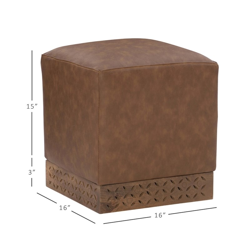 Linon Lark Wood Upholstered Square Ottoman in Brown