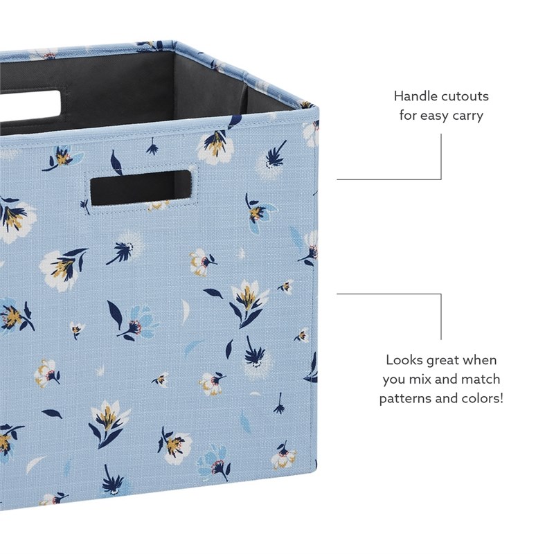 Linon Lane Two Pack Fabric Daisy Storage Bins in Blue