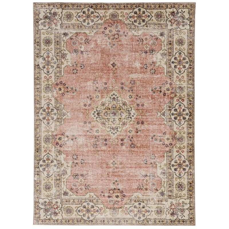 Linon Washable Blanche Polyester 5'x7' Rug in Pink