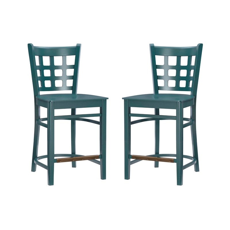 Linon Flint Beech Wood Set of Two Counter Stools in Green