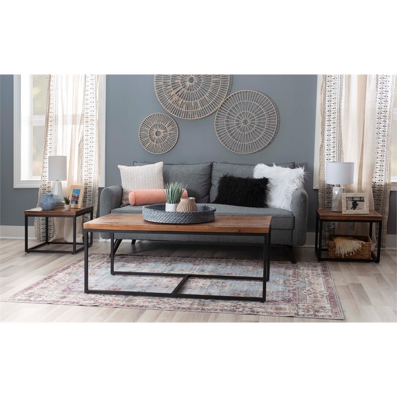 Linon Ennis Metal and Wood Coffee Table with Two End Tables in Black