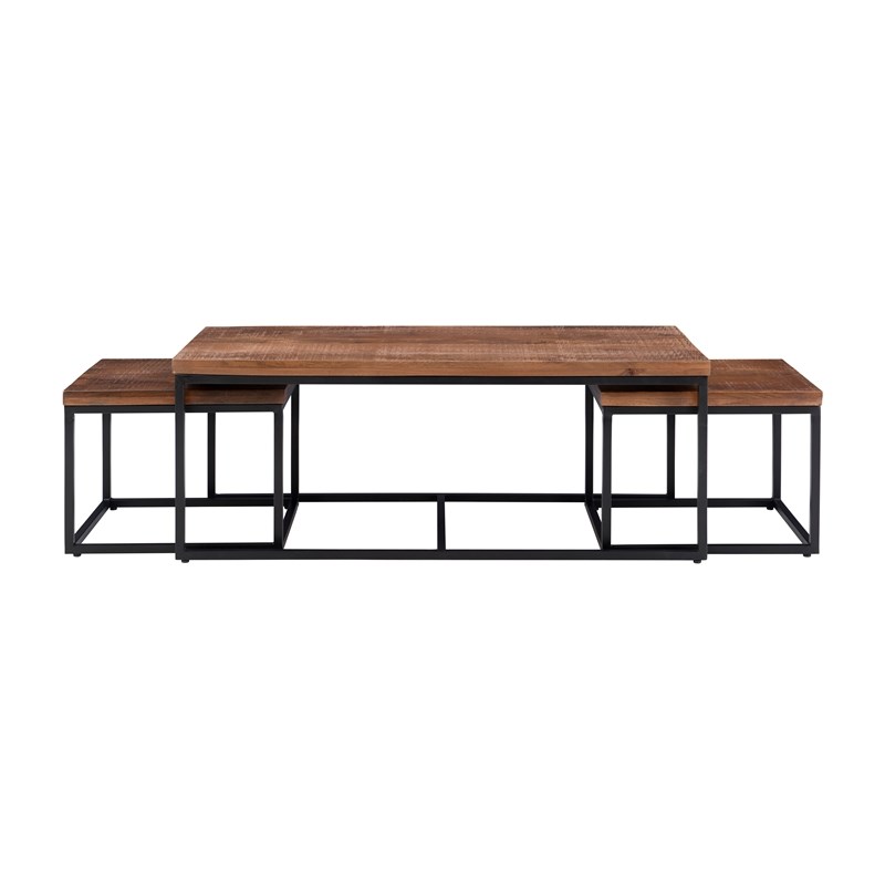 Linon Ennis Metal and Wood Coffee Table with Two End Tables in Black