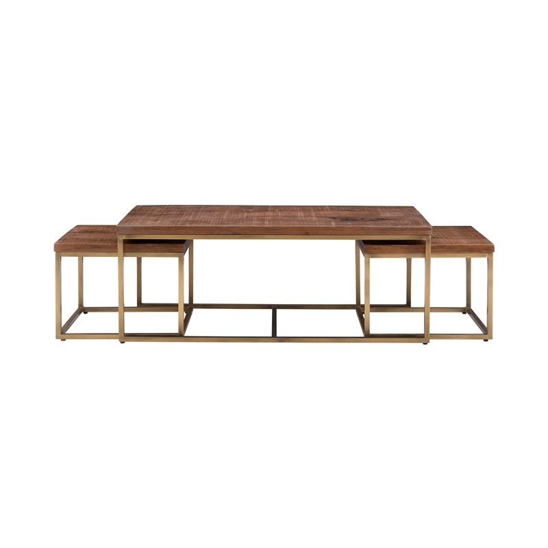 Linon Ennis Metal and Wood Coffee Table with Two End Tables in Gold