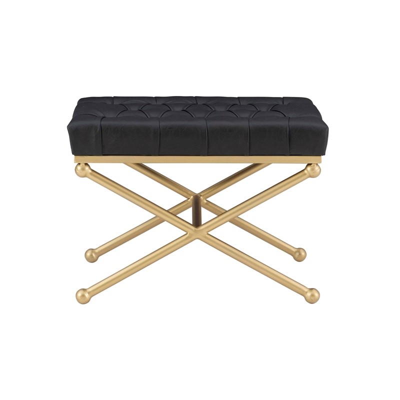 Linon Finn Metal Upholstered Faux Leather Stool in Black and Gold