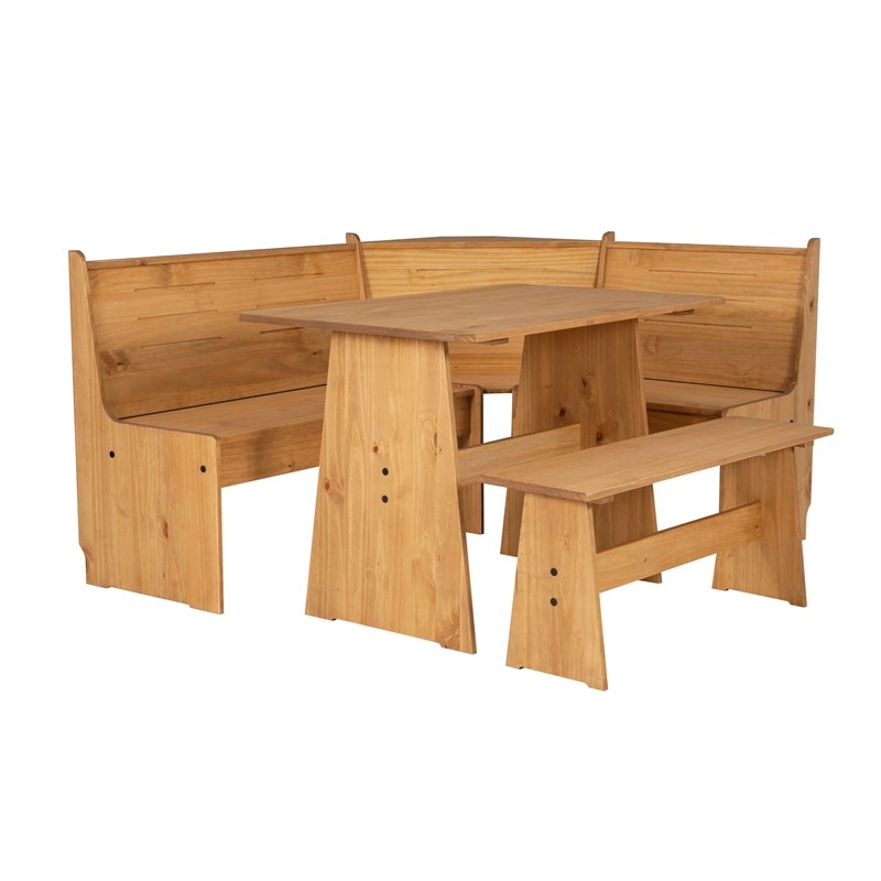 Linon Talon Pine Wood Corner Dining Nook Set in Natural