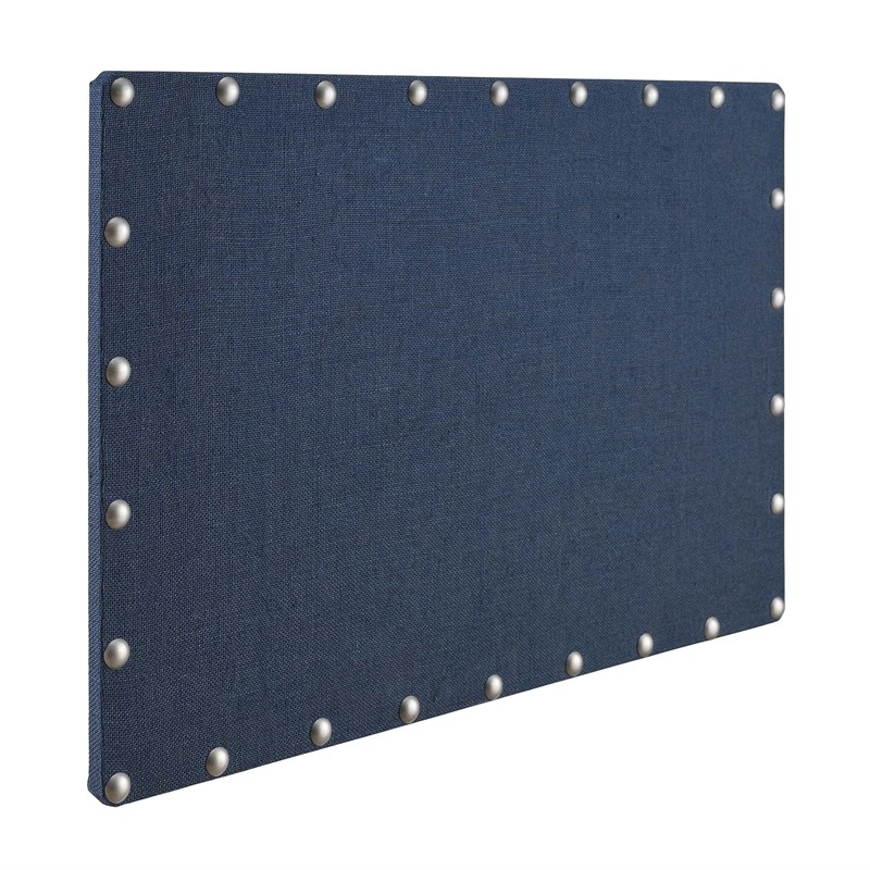 Linon Wood Burlap Silver Nailhead Bulletin Board in Navy Blue
