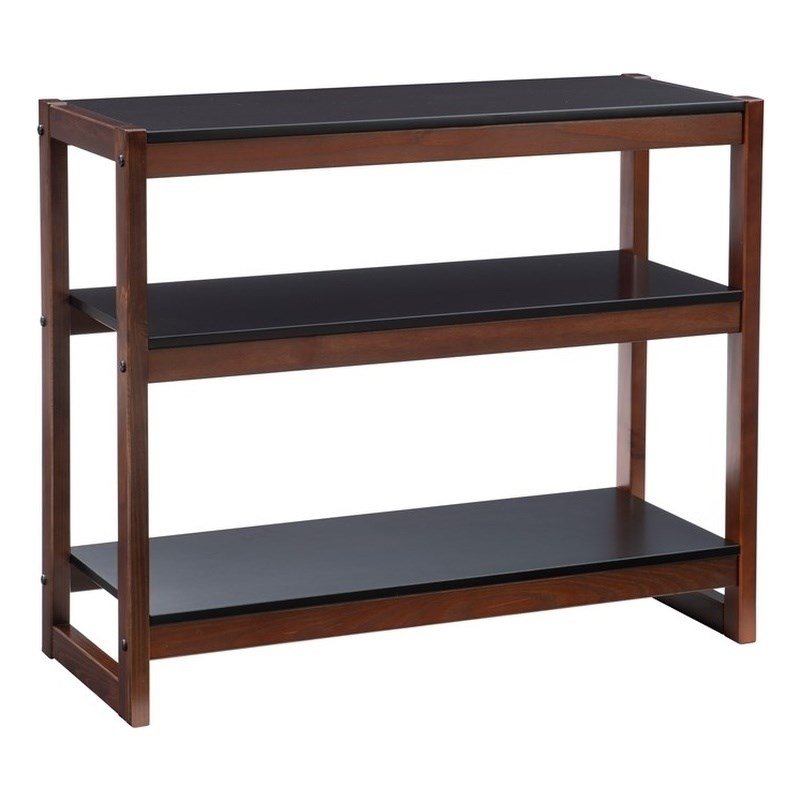 Linon Brock Wood Low Bookcase in Black and Walnut
