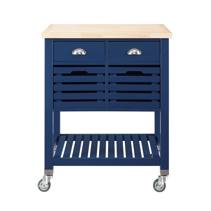Linon Robbin Wood and Butcher Block Kitchen Cart in Denim Blue