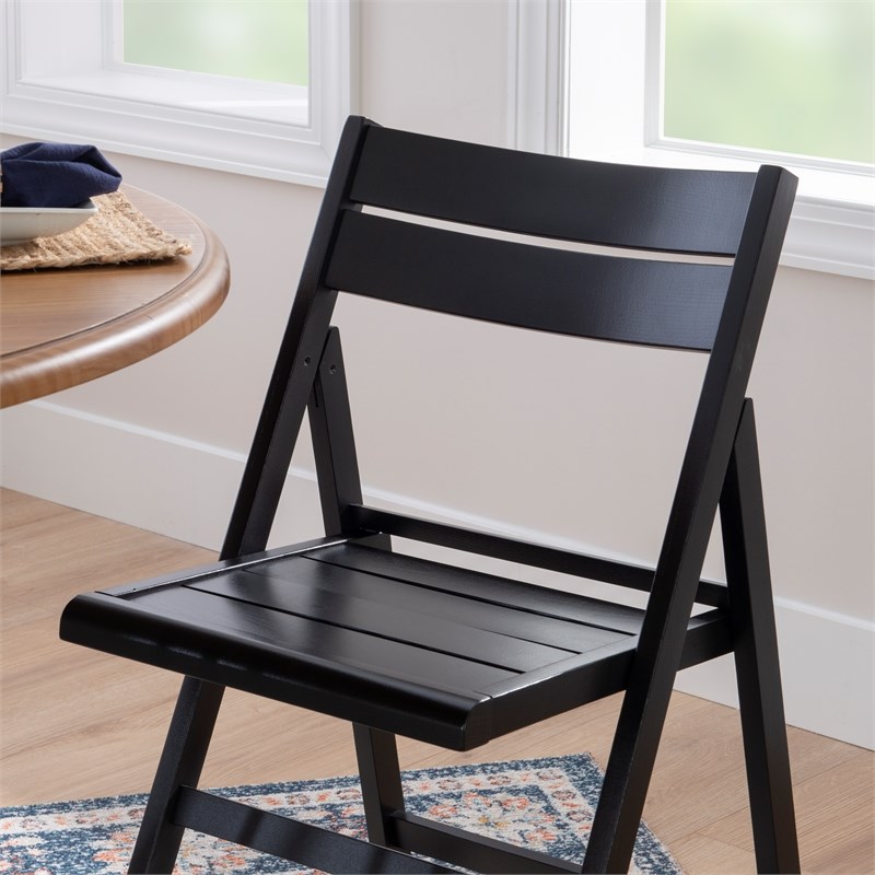 Linon Cray Wood Folding Chairs Set of Two in Black