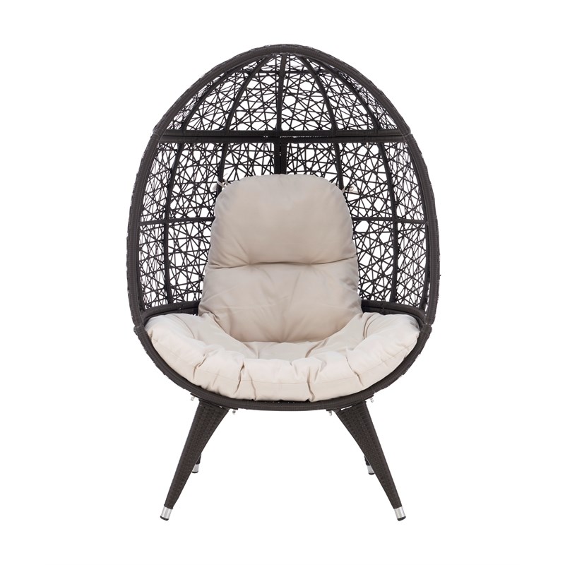 Linon Cloyd Indoor Outdoor Metal Rattan Round Chair in Brown