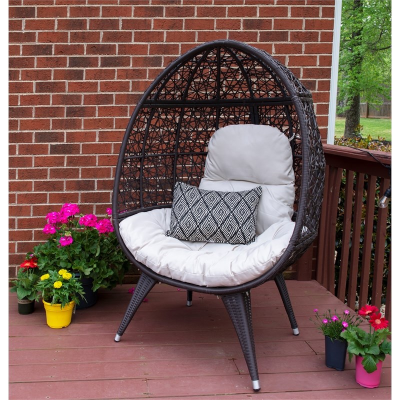 Linon Cloyd Indoor Outdoor Metal Rattan Round Chair in Brown