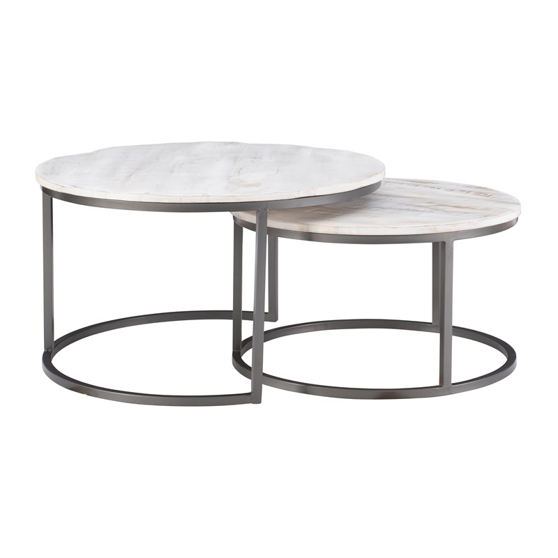 Linon Mina Wood and Metal Nesting Coffee Tables in Gray and White