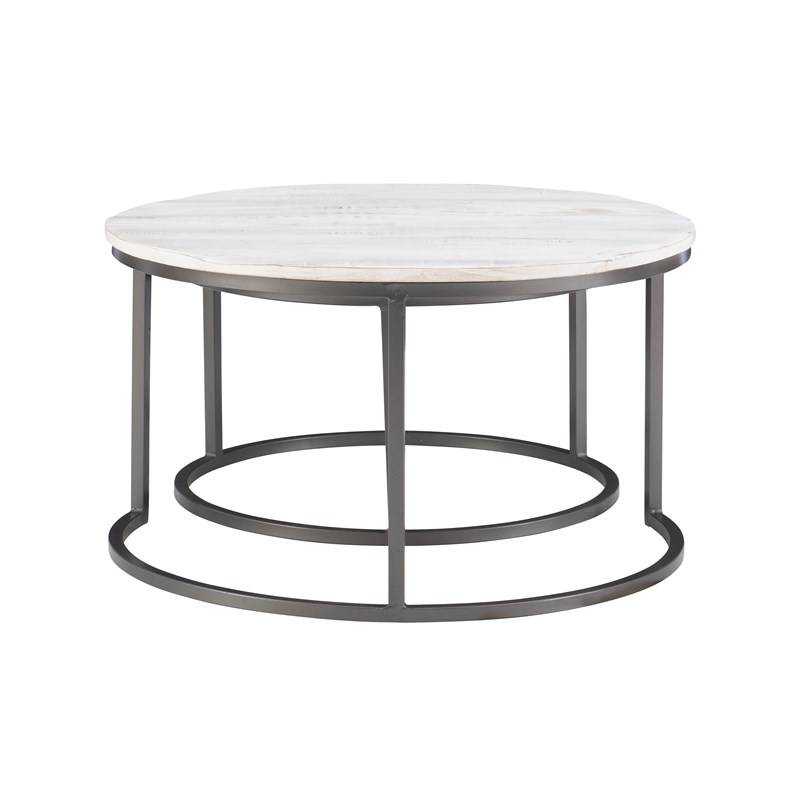Linon Mina Wood and Metal Nesting Coffee Tables in Gray and White