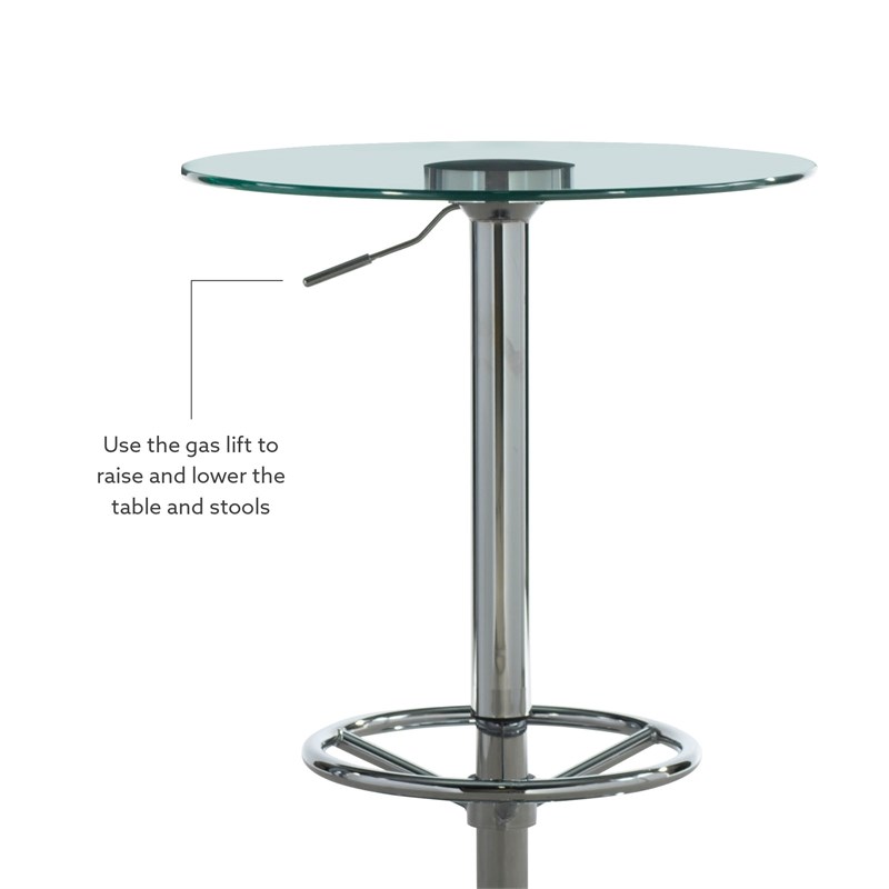 Linon Tate Three Piece Metal Pub Table Set in Chrome and Teal
