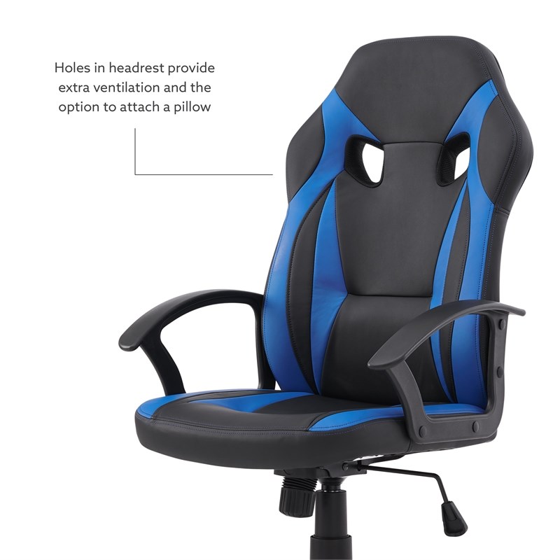 Linon Grayson Wood Gaming Office Chair in Blue